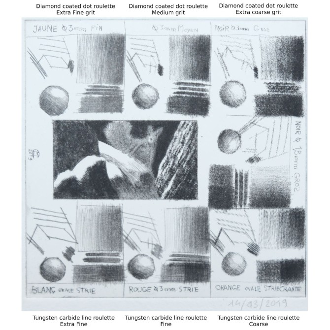 Roulettes burrs for creating black and gray tones (grain tips) - With or without handle