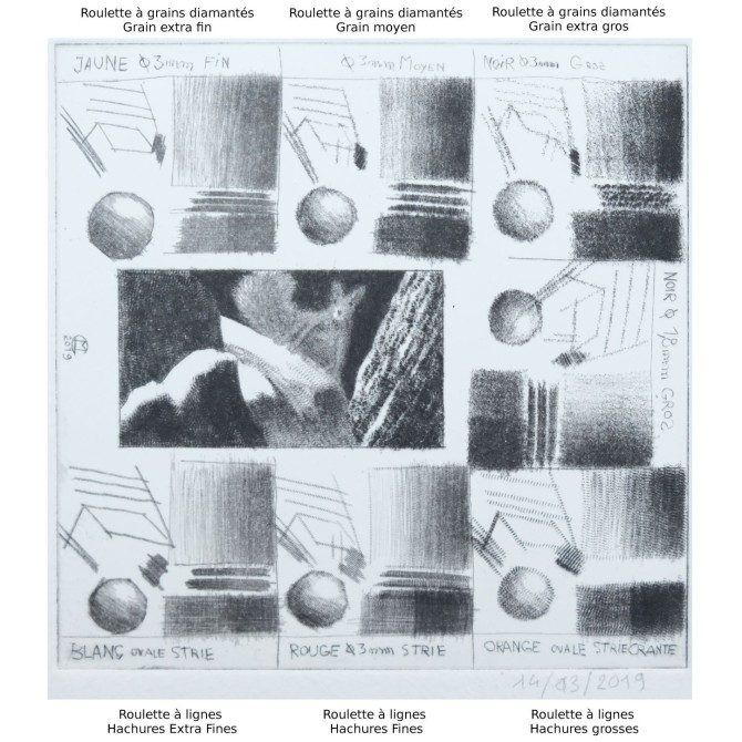 Roulettes burrs for creating black and gray tones (grain tips) - With or without handle