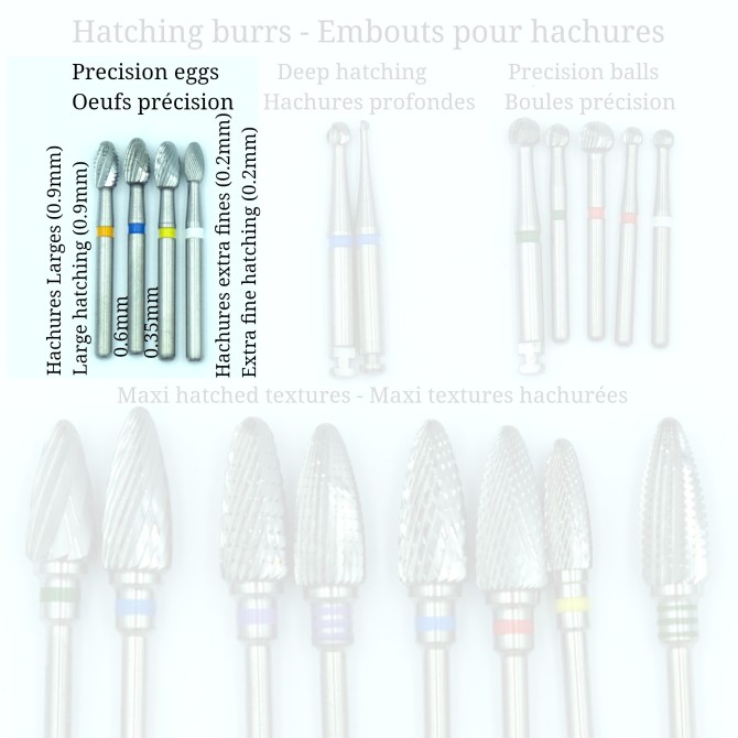 Roulettes burrs for making hatching - with or without handle