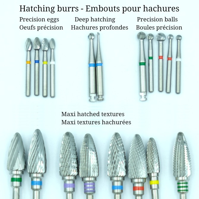 Roulettes burrs for making hatching - with or without handle