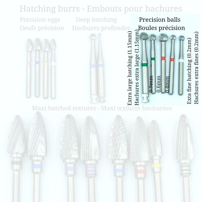 Roulettes burrs for making hatching - with or without handle