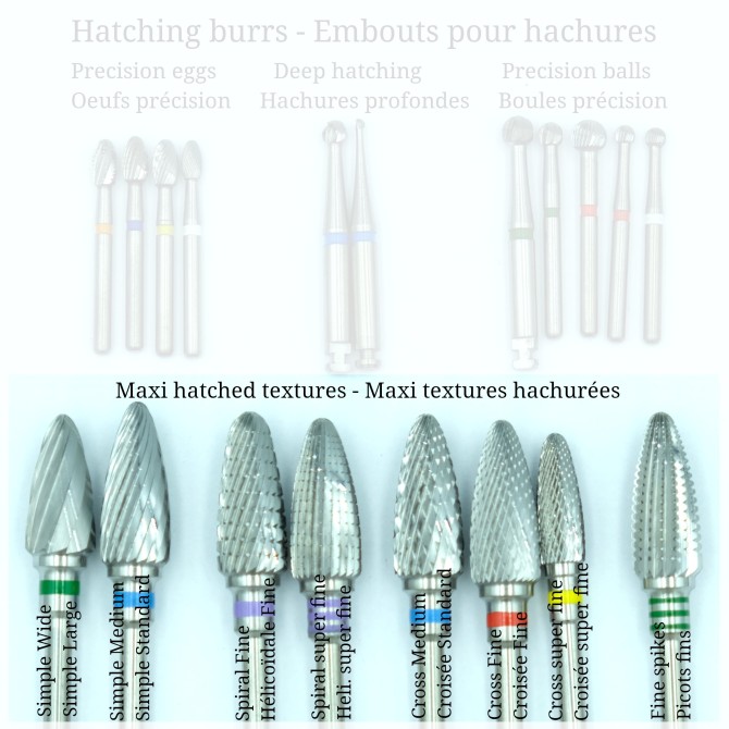 Roulettes burrs for making hatching - with or without handle