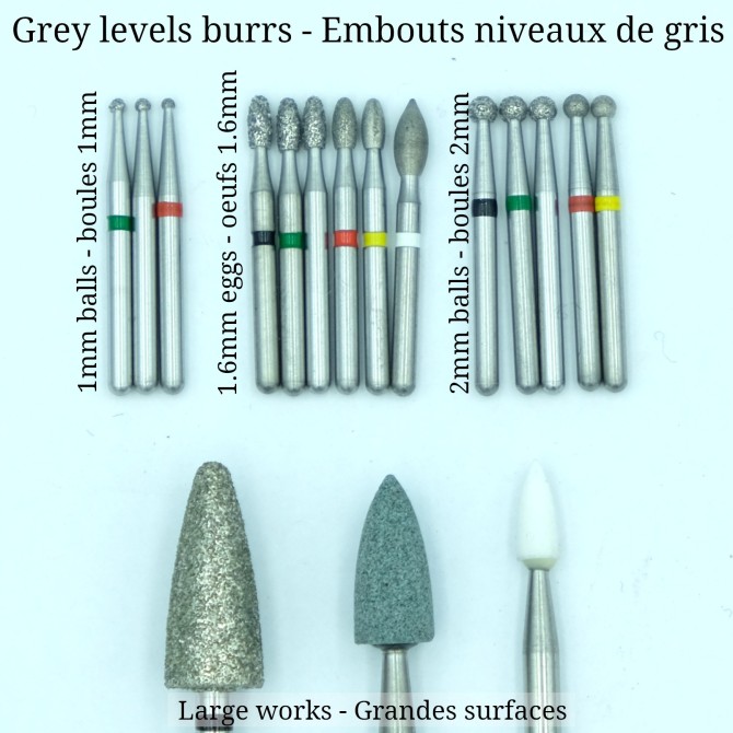 Roulettes burrs for creating black and gray tones (grain tips) - With or without handle