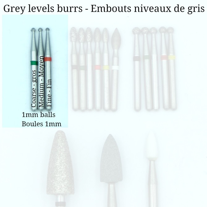 Roulettes burrs for creating black and gray tones (grain tips) - With or without handle