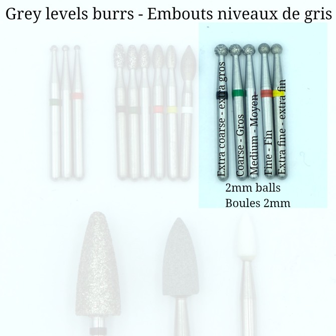 Roulettes burrs for creating black and gray tones (grain tips) - With or without handle