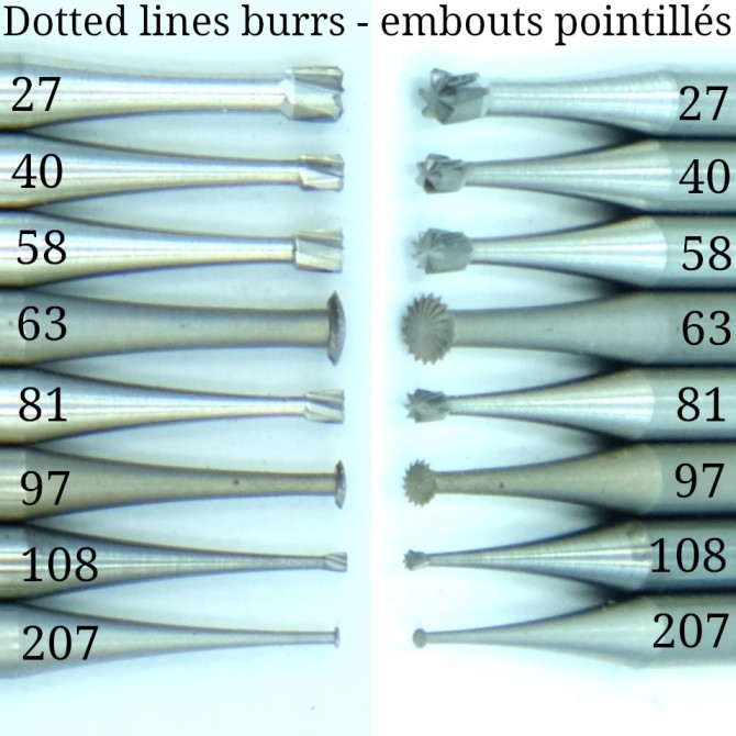 Roulettes burrs for making dotted lines / mini rotating rockers - with or without handle