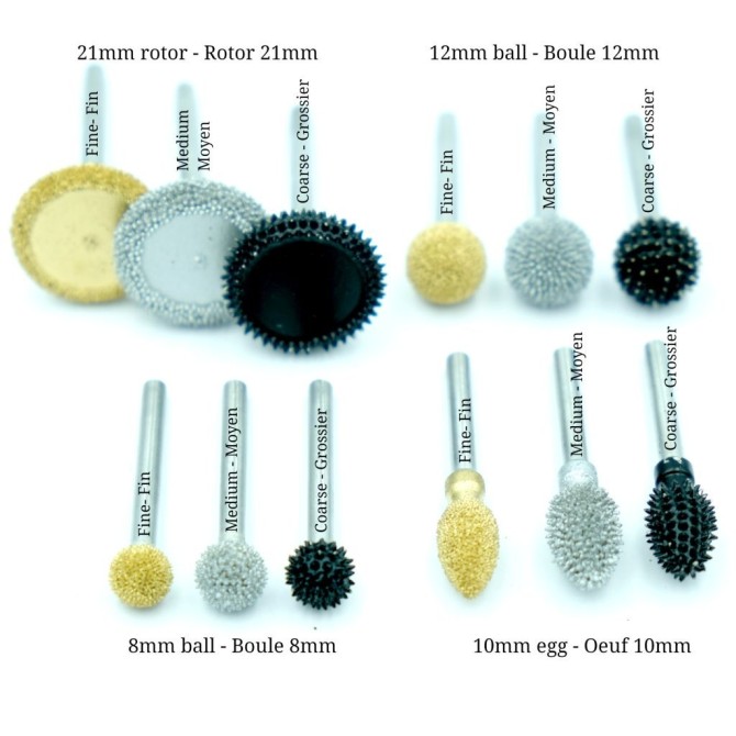 Roulettes burrs for very rough textures (spiked tips) - with or without handle