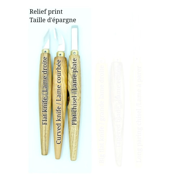 Knife with interchangeable blades for relief print